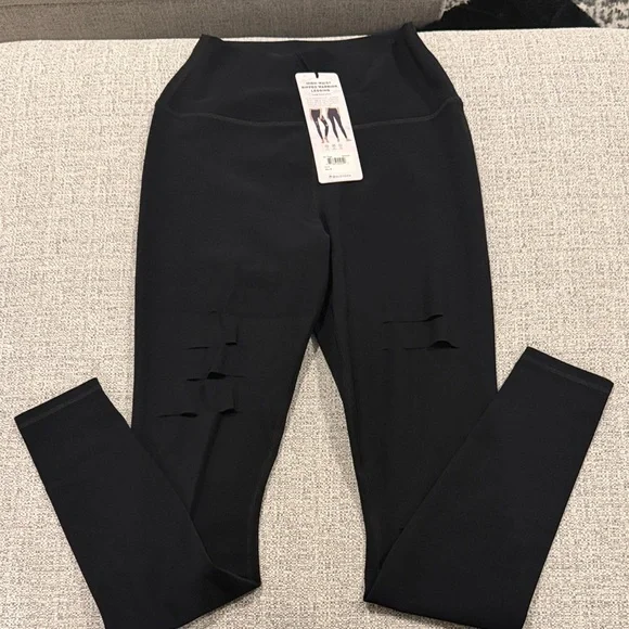 ALO Yoga Black High-Waist Distressed Leggings - Picture 4 of 5